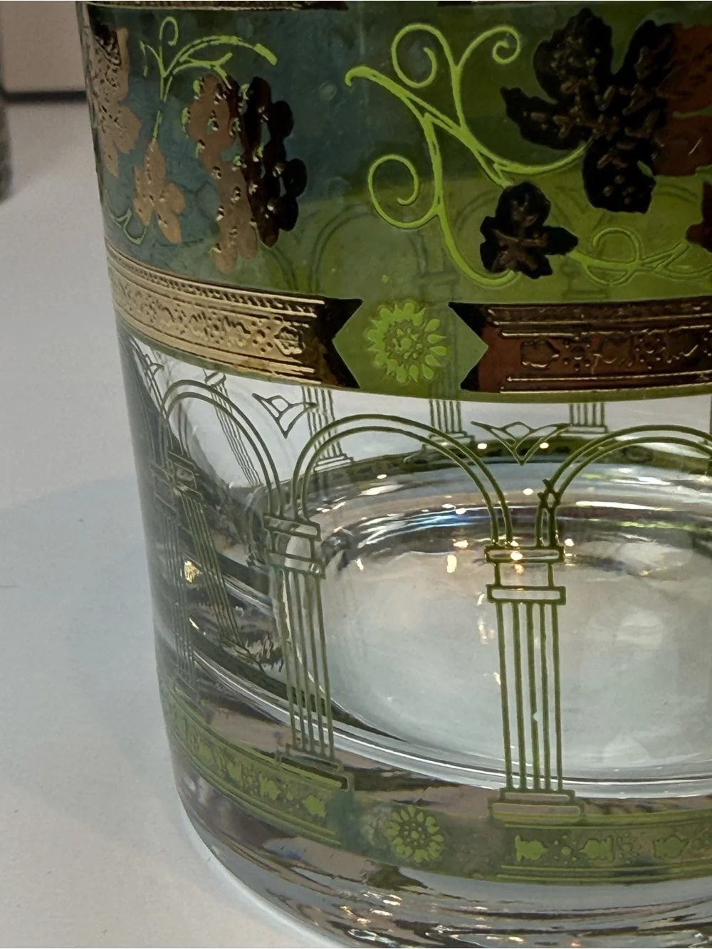 Vintage Green Cera Glass Golden Grapes  Barware Set of 5- MCM